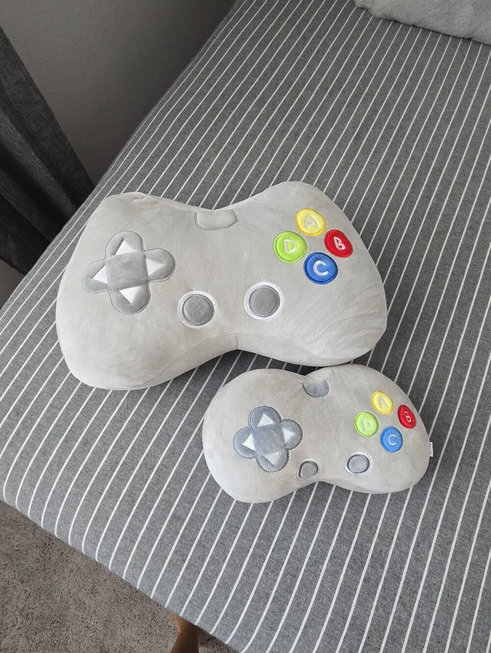 Gray Plush Game Controller Pillow - Soft Decorative Throw Accent